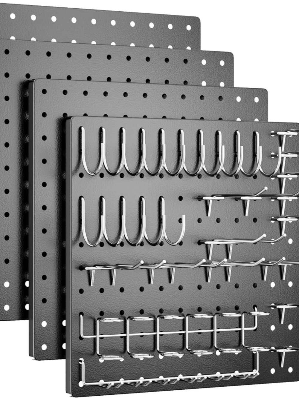 Peg Board, 4 Pack Metal Pegboard Kit,Black Pegboard Wall Organizer with 32 Pcs H